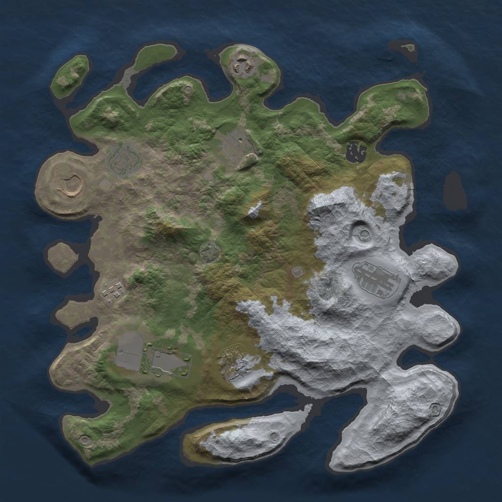 Rust Map: Barren, Size: 3500, Seed: 395215696, 13 Monuments