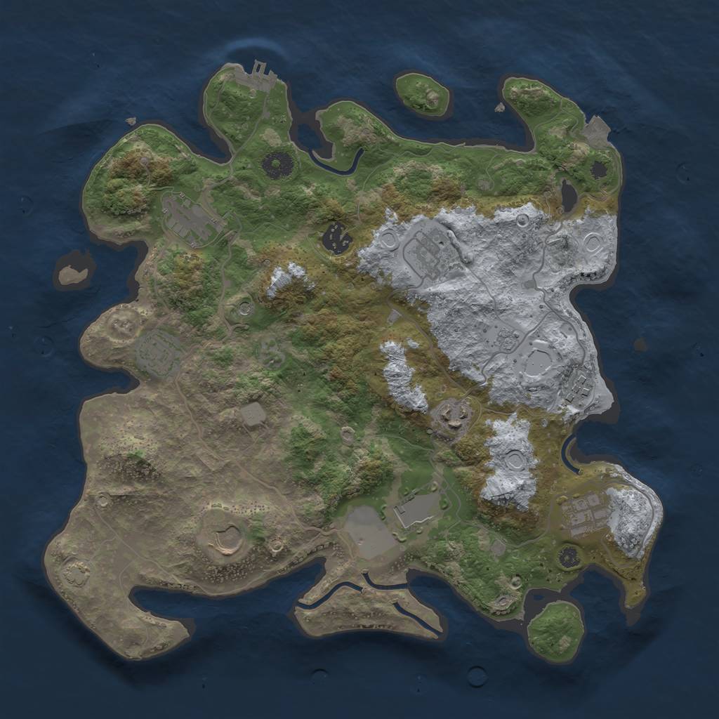 Rust Map: Procedural Map, Size: 3650, Seed: 70858549, 16 Monuments