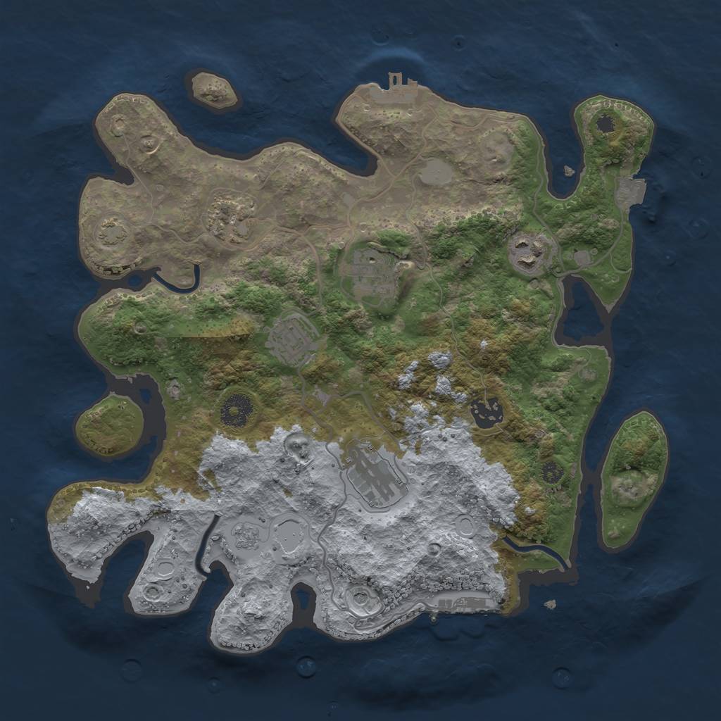 Rust Map: Procedural Map, Size: 3300, Seed: 2096401639, 14 Monuments