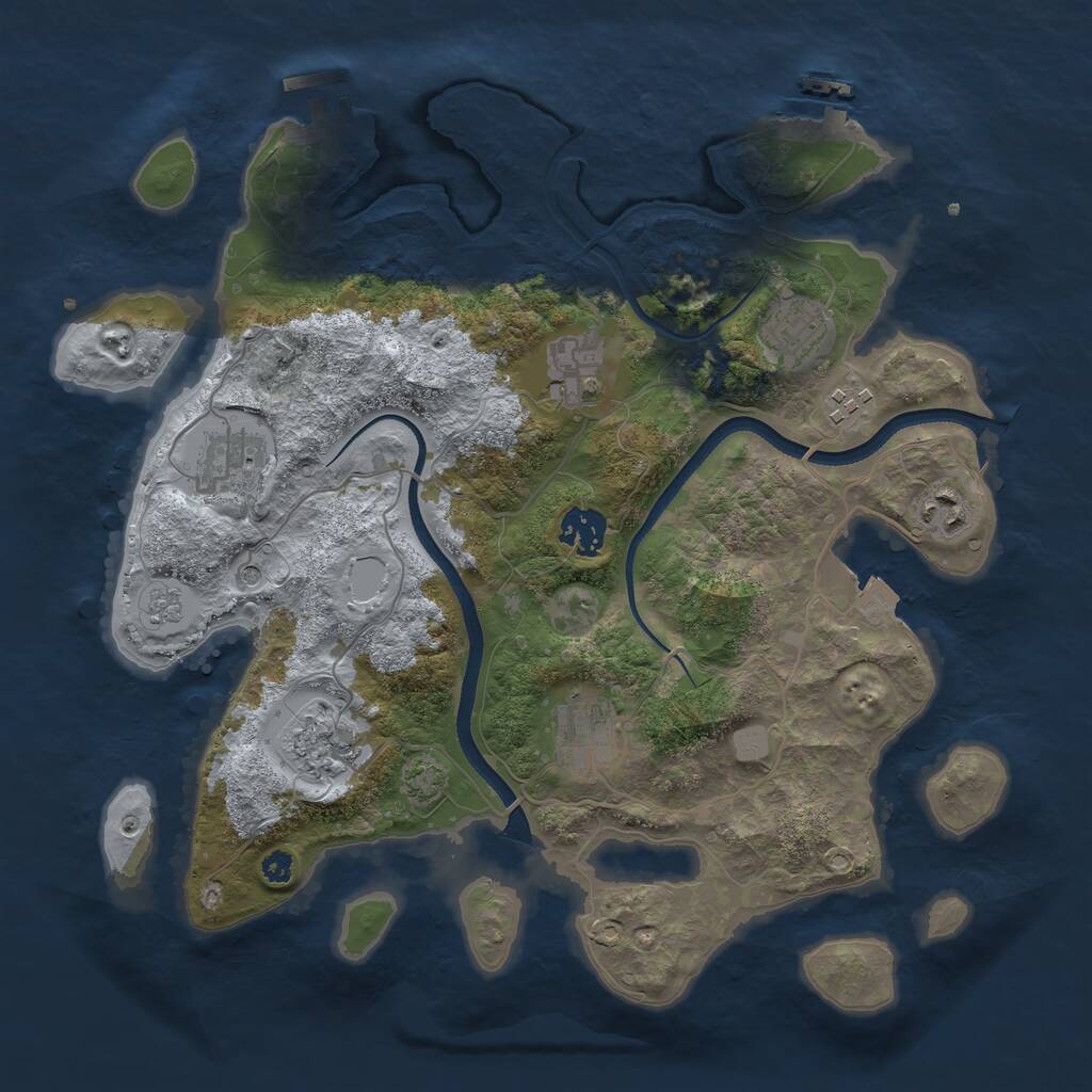 Rust Map: Procedural Map, Size: 3450, Seed: 90875407, 14 Monuments