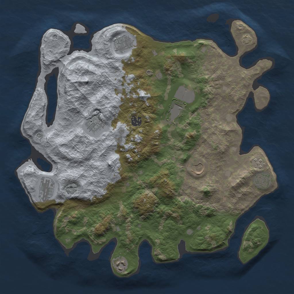 Rust Map: Barren, Size: 4000, Seed: 69774382, 13 Monuments