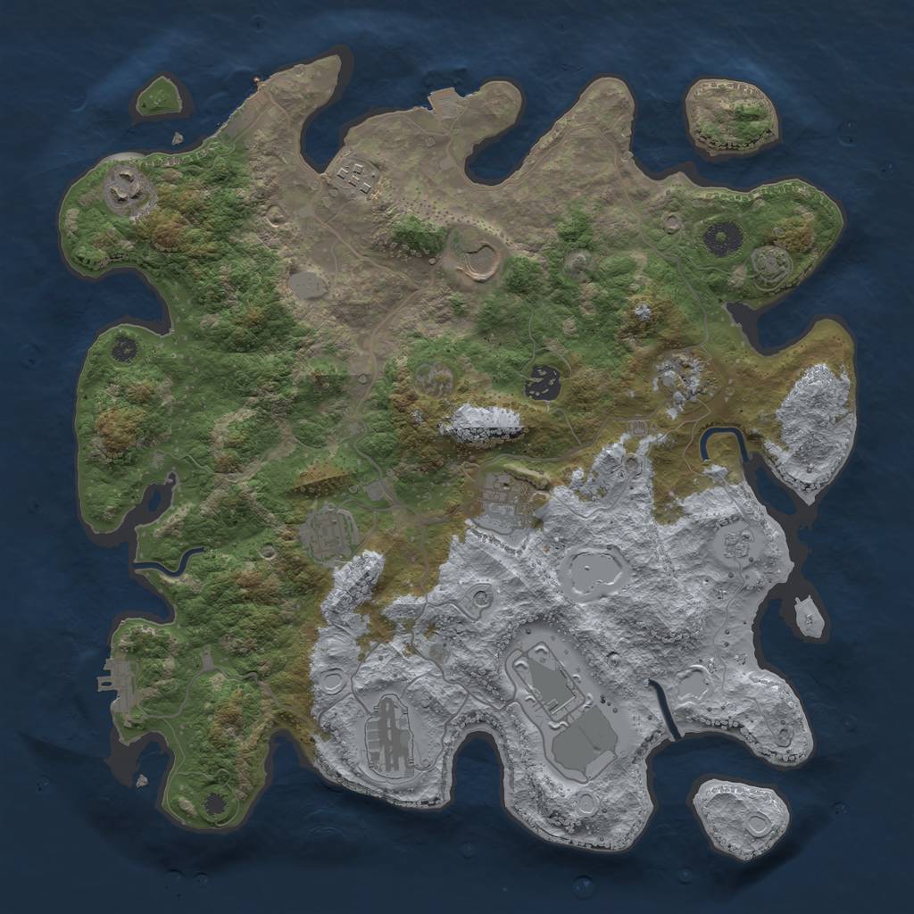 Rust Map: Procedural Map, Size: 3750, Seed: 2136332826, 17 Monuments