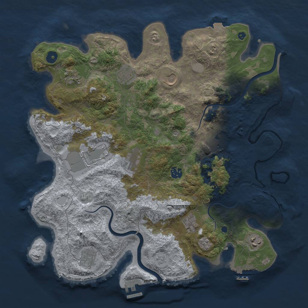 Rust Map: Procedural Map, Size: 3950, Seed: 56912205, 17 Monuments