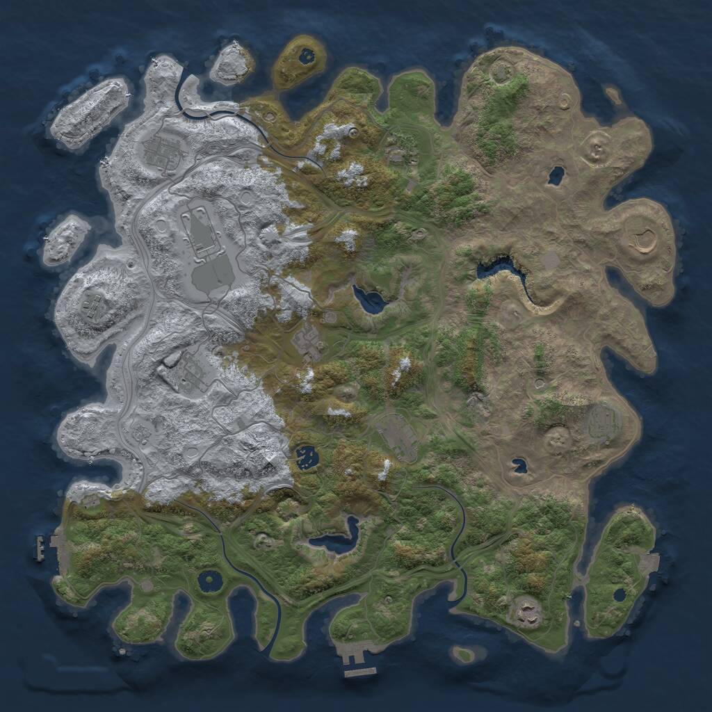Rust Map: Procedural Map, Size: 4500, Seed: 993513430, 17 Monuments