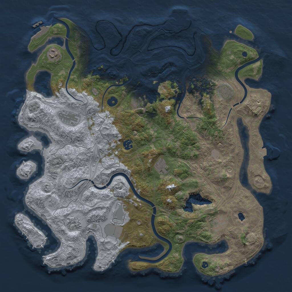 Rust Map: Procedural Map, Size: 4400, Seed: 57439479, 16 Monuments