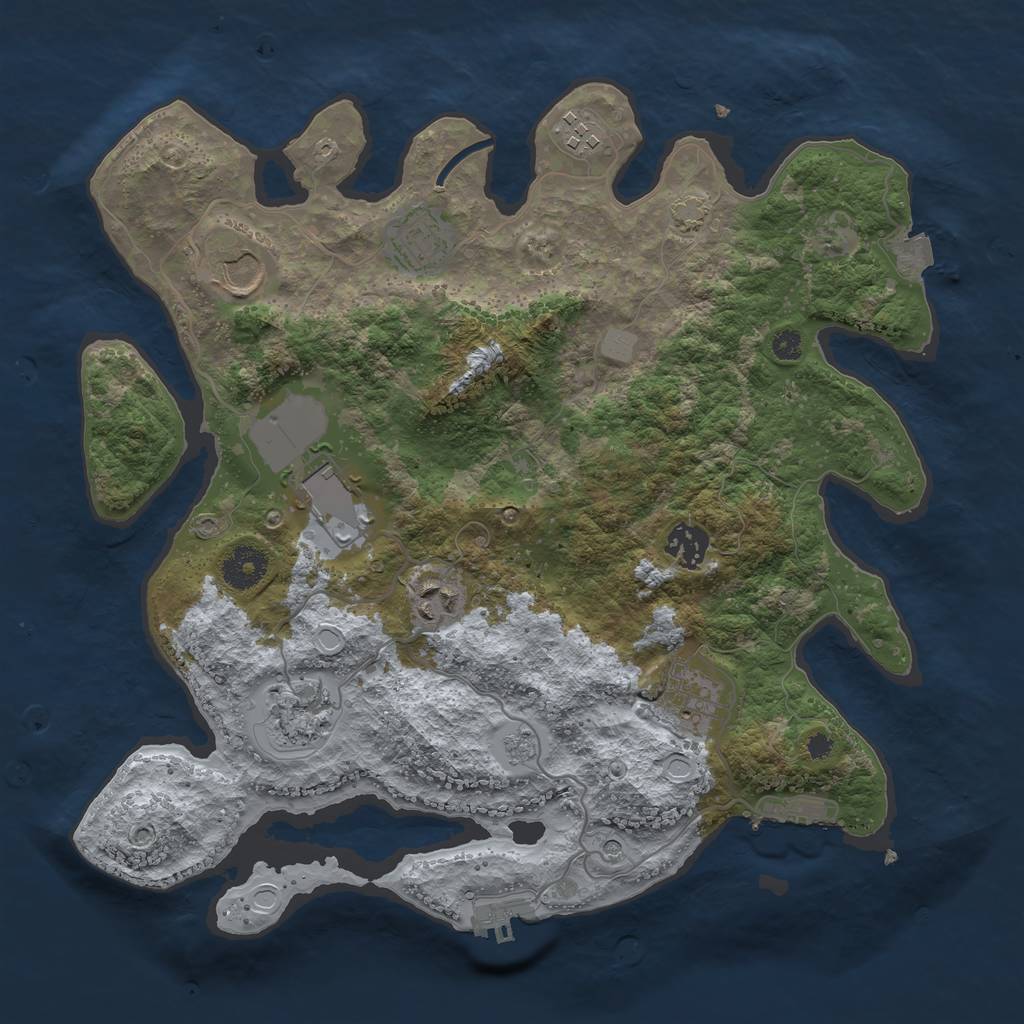 Rust Map: Procedural Map, Size: 3500, Seed: 30607929, 16 Monuments
