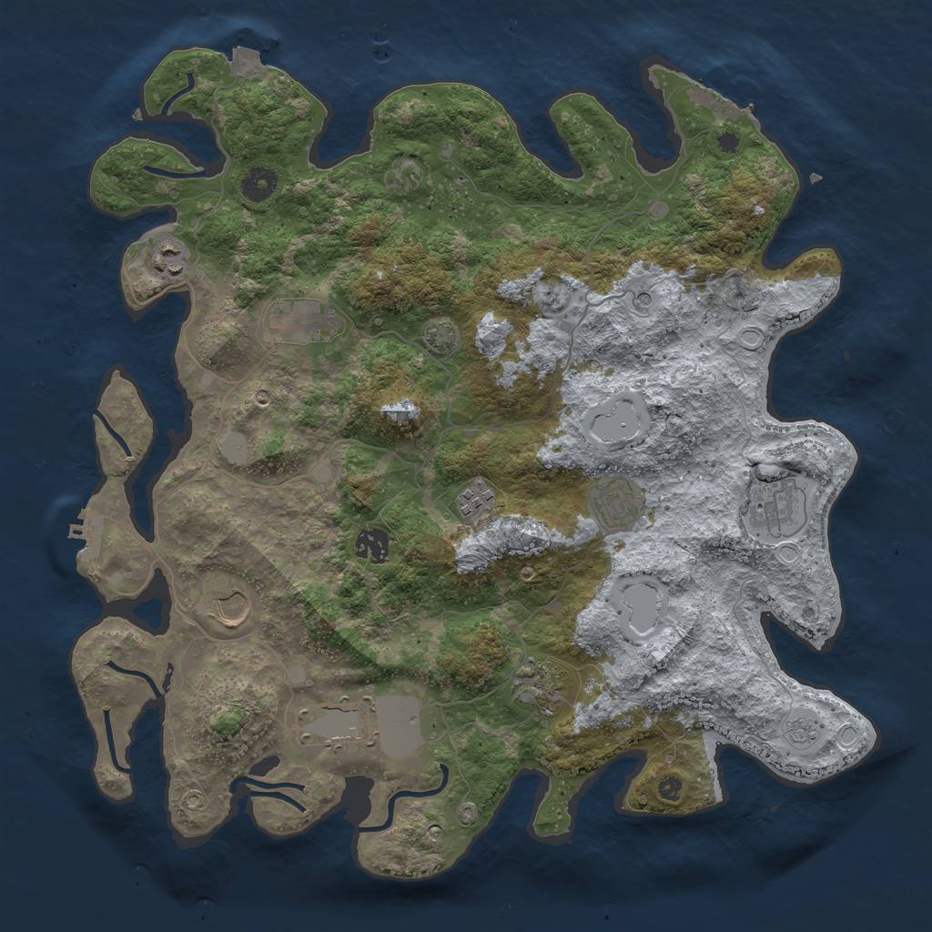 Rust Map: Procedural Map, Size: 3950, Seed: 77879671, 17 Monuments