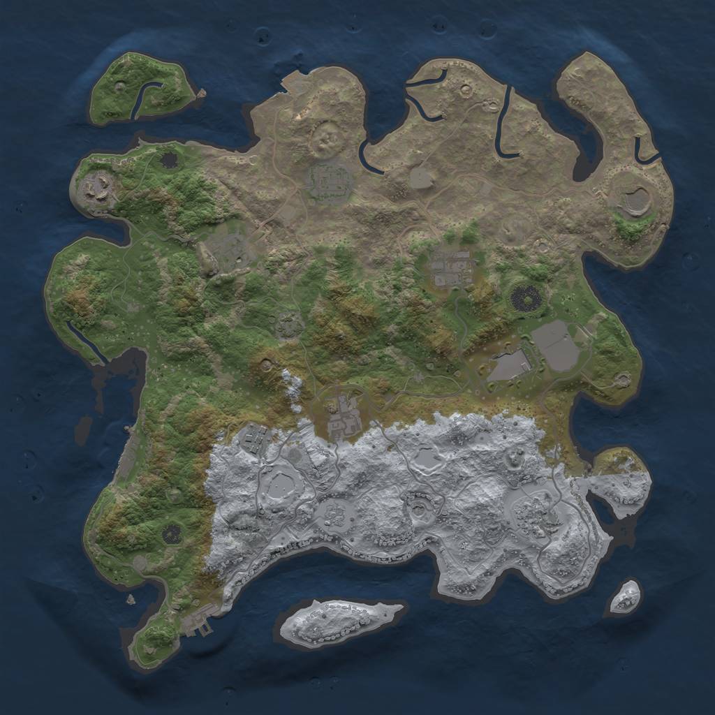 Rust Map: Procedural Map, Size: 3700, Seed: 571304143, 17 Monuments