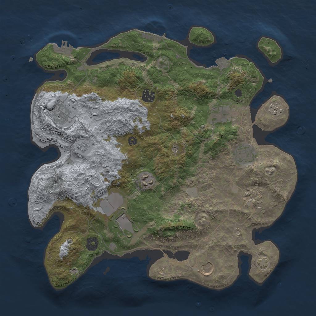 Rust Map: Procedural Map, Size: 3500, Seed: 366966334, 17 Monuments