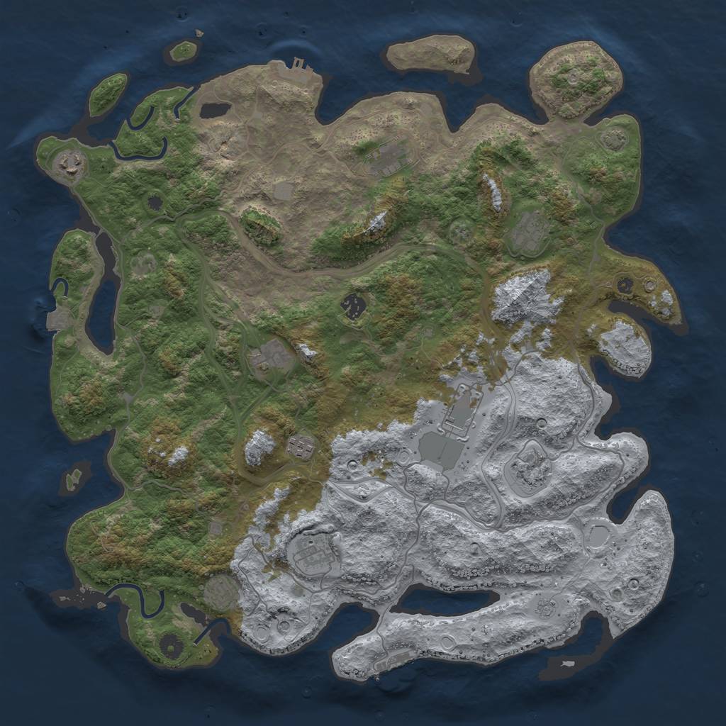 Rust Map: Procedural Map, Size: 4500, Seed: 100523, 18 Monuments