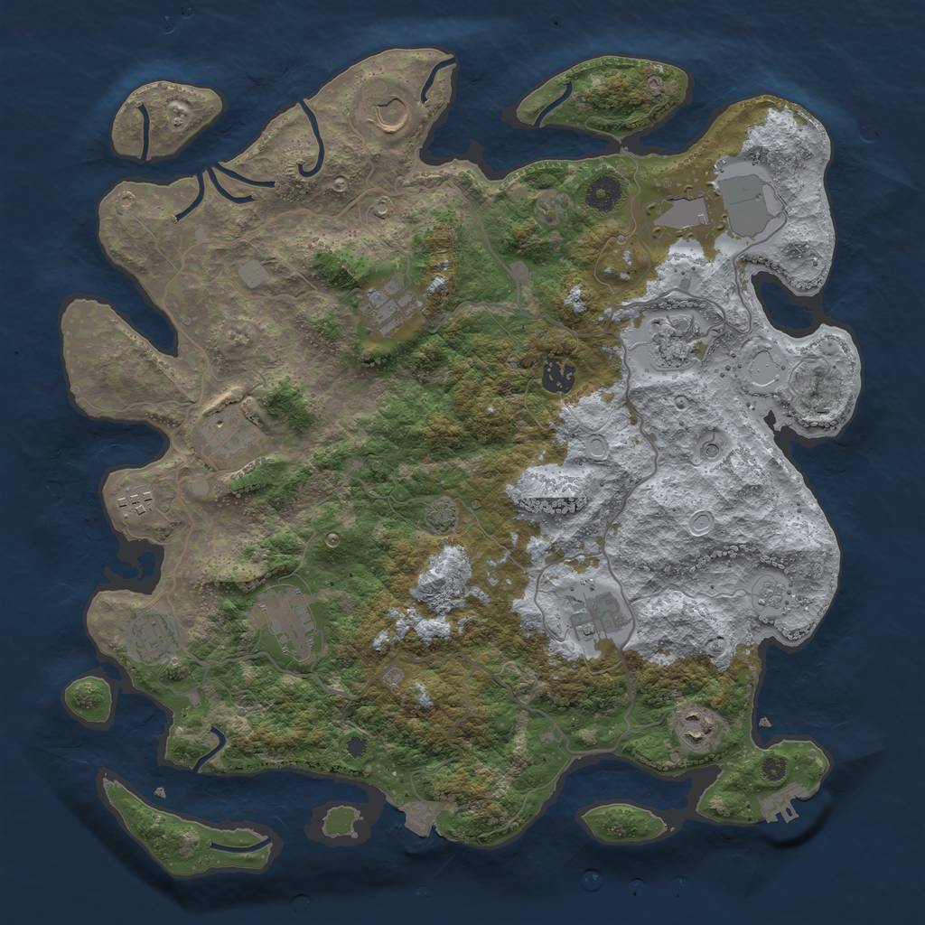 Rust Map: Procedural Map, Size: 4000, Seed: 1909587643, 18 Monuments