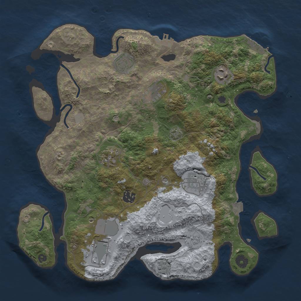 Rust Map: Procedural Map, Size: 3500, Seed: 111052996, 16 Monuments