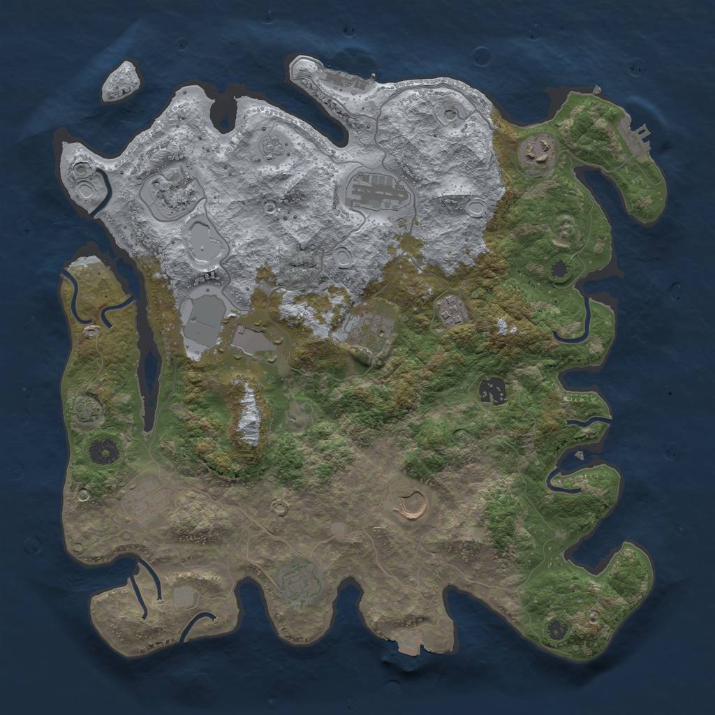 Rust Map: Procedural Map, Size: 3800, Seed: 36730846, 18 Monuments