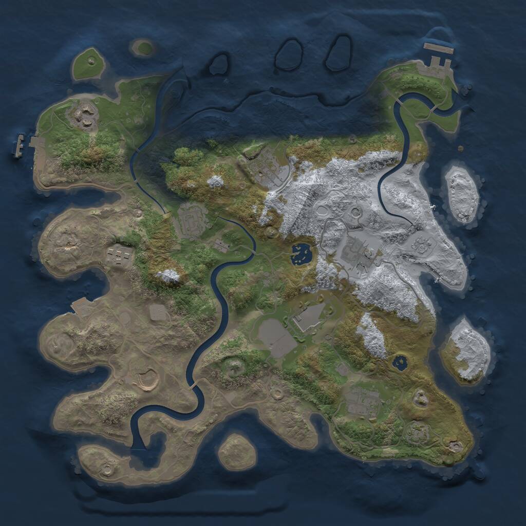 Rust Map: Procedural Map, Size: 3550, Seed: 1030578175, 15 Monuments