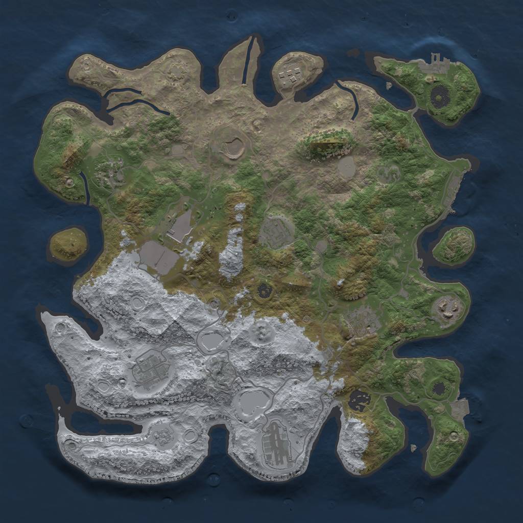 Rust Map: Procedural Map, Size: 3650, Seed: 54036845, 18 Monuments