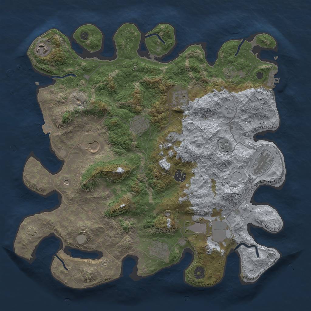 Rust Map: Procedural Map, Size: 3850, Seed: 38112750, 16 Monuments