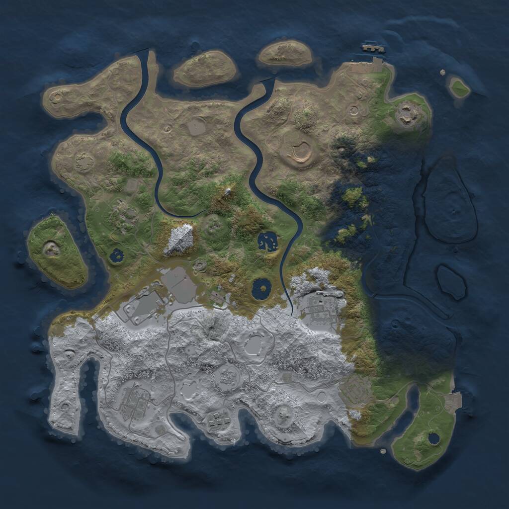 Rust Map: Procedural Map, Size: 3650, Seed: 21666775, 14 Monuments