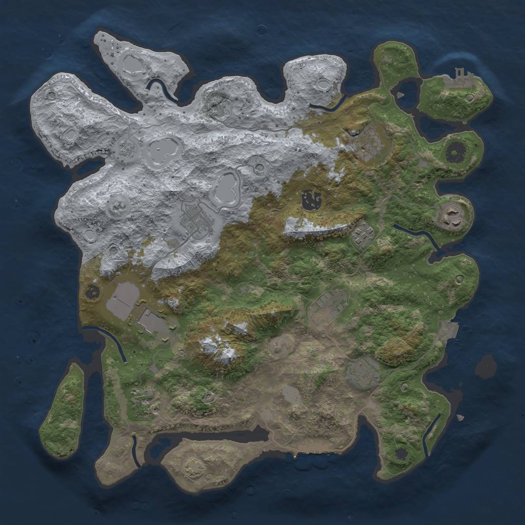 Rust Map: Procedural Map, Size: 3750, Seed: 407868381, 17 Monuments