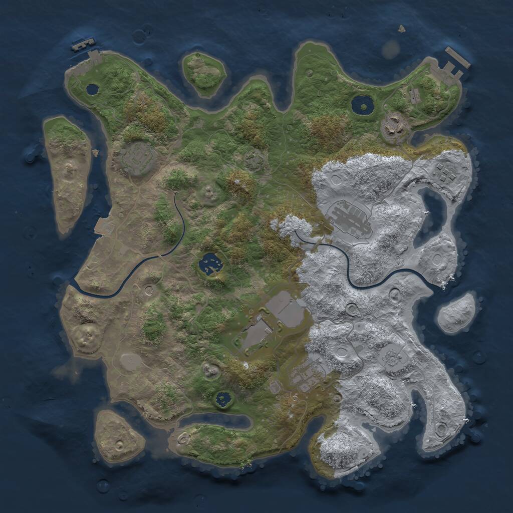 Rust Map: Procedural Map, Size: 3550, Seed: 36723833, 13 Monuments