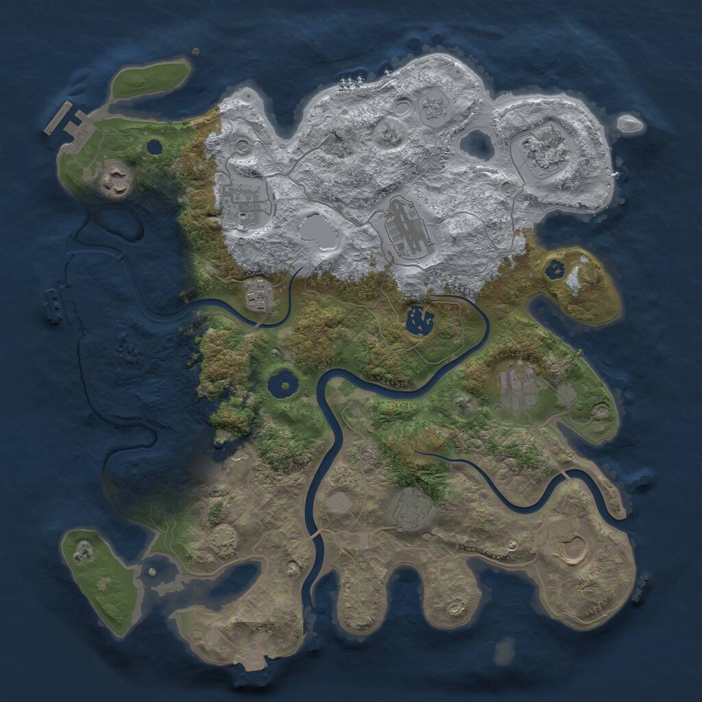 Rust Map: Procedural Map, Size: 3650, Seed: 77589378, 16 Monuments