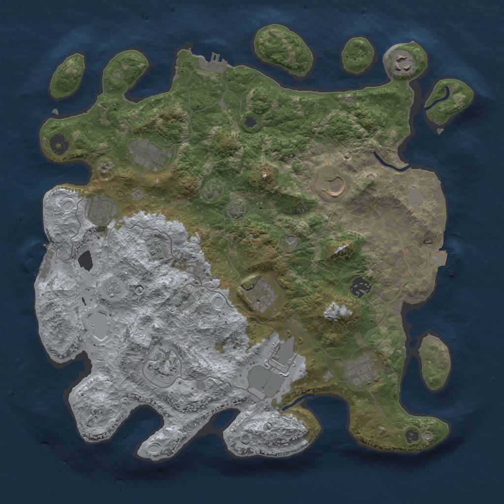 Rust Map: Procedural Map, Size: 3850, Seed: 61808257, 18 Monuments