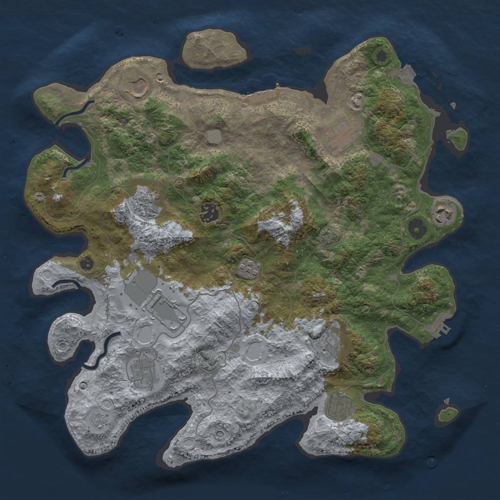 Rust Map: Procedural Map, Size: 3900, Seed: 68694501, 18 Monuments