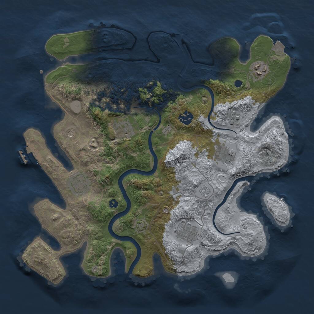 Rust Map: Procedural Map, Size: 3450, Seed: 41310917, 12 Monuments