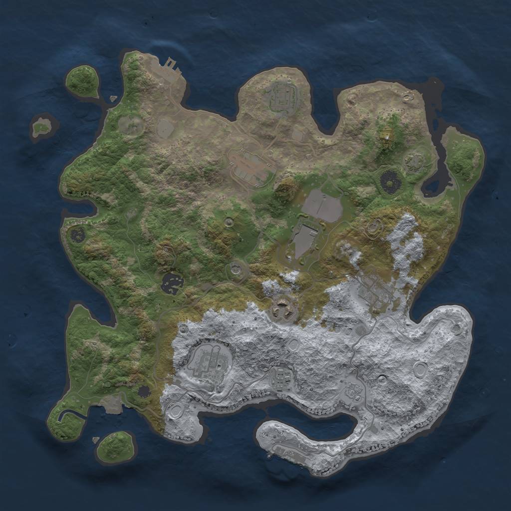 Rust Map: Procedural Map, Size: 3500, Seed: 76572222, 16 Monuments