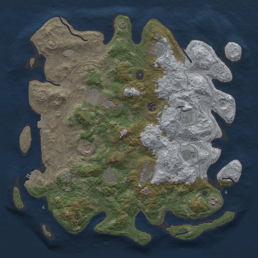 Rust Map: Procedural Map, Size: 4250, Seed: 1101867487, 17 Monuments