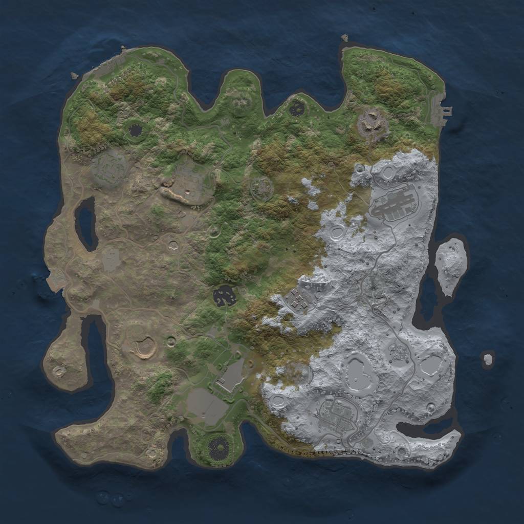 Rust Map: Procedural Map, Size: 3500, Seed: 71951007, 17 Monuments