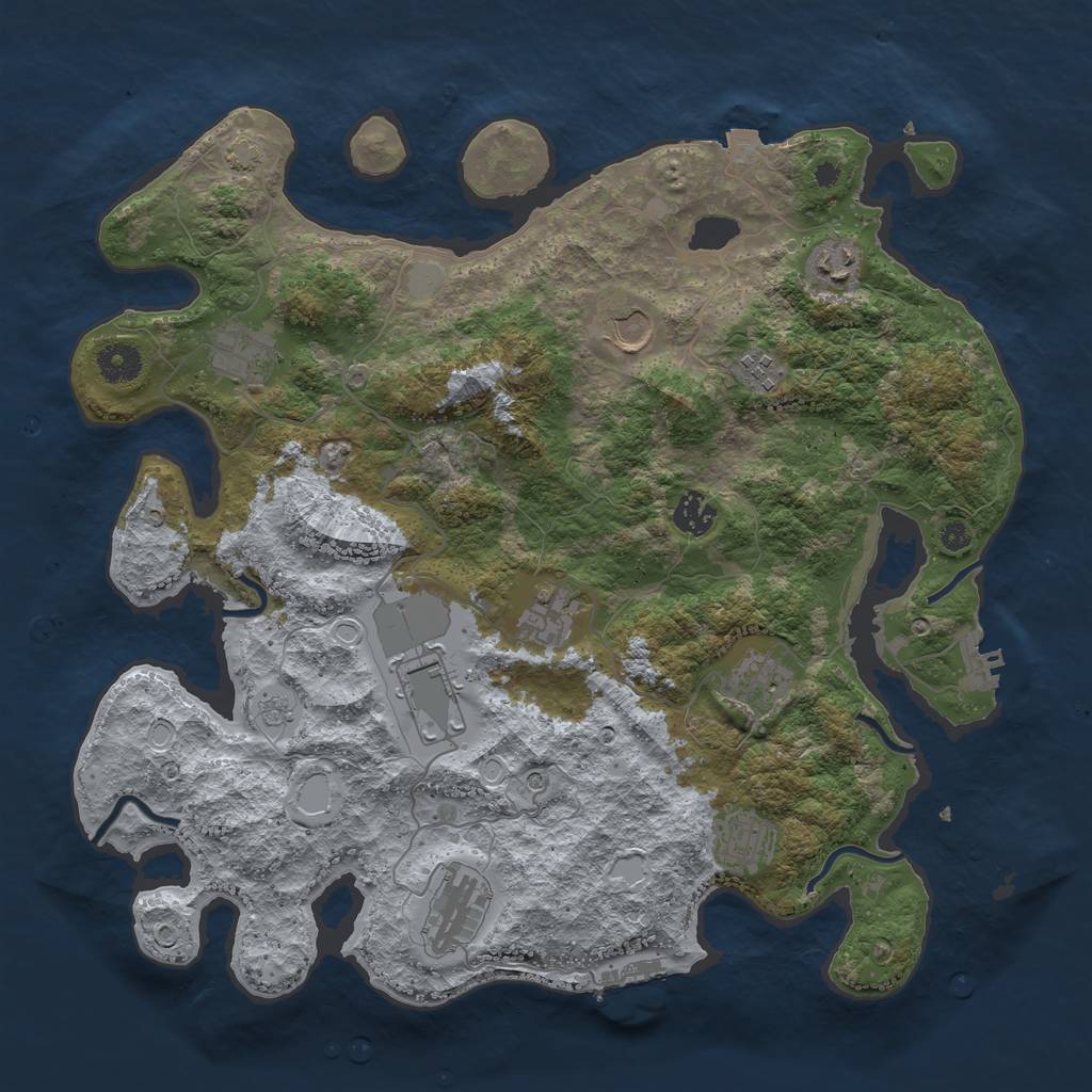 Rust Map: Procedural Map, Size: 3900, Seed: 1733043958, 18 Monuments