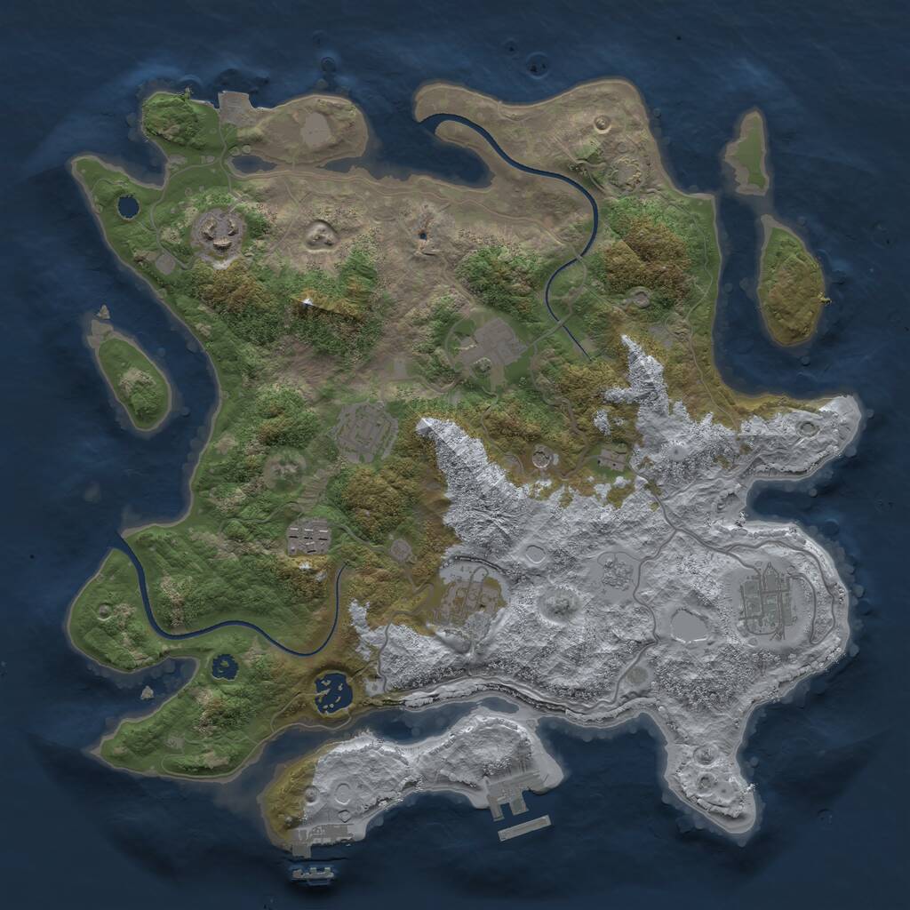 Rust Map: Procedural Map, Size: 3450, Seed: 28916361, 13 Monuments