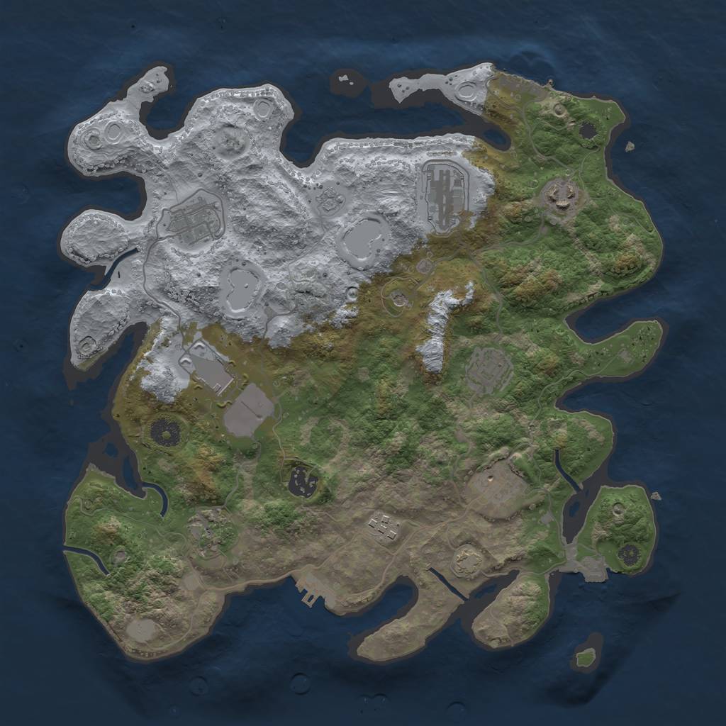 Rust Map: Procedural Map, Size: 3650, Seed: 37225893, 17 Monuments
