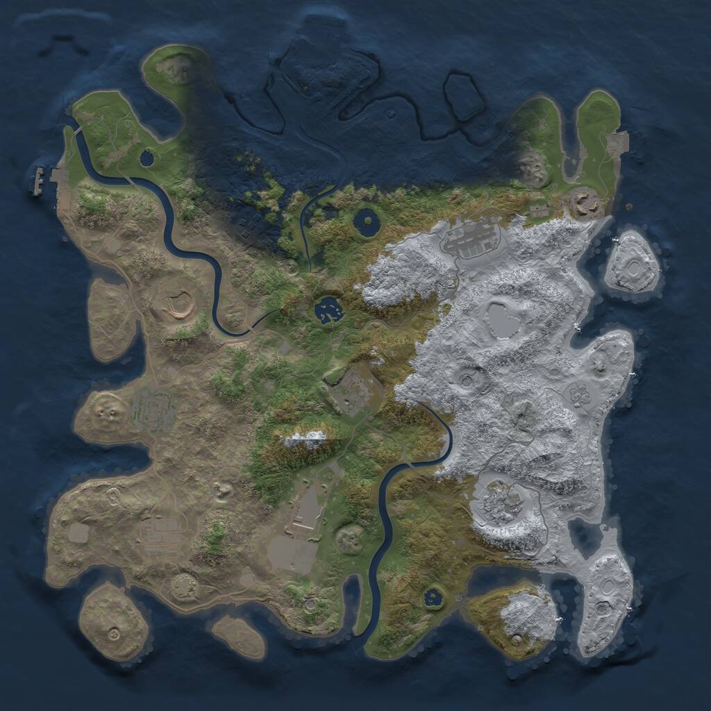 Rust Map: Procedural Map, Size: 3950, Seed: 83118771, 16 Monuments