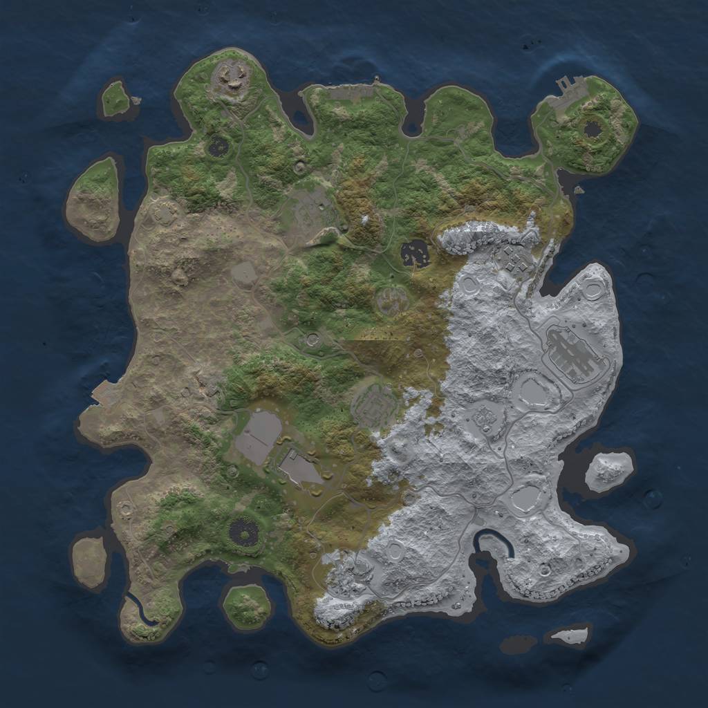 Rust Map: Procedural Map, Size: 3600, Seed: 174836, 16 Monuments