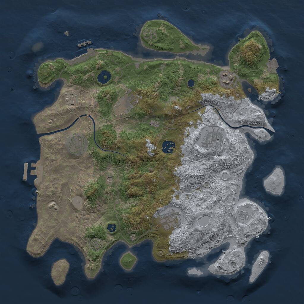Rust Map: Procedural Map, Size: 3450, Seed: 41550889, 13 Monuments