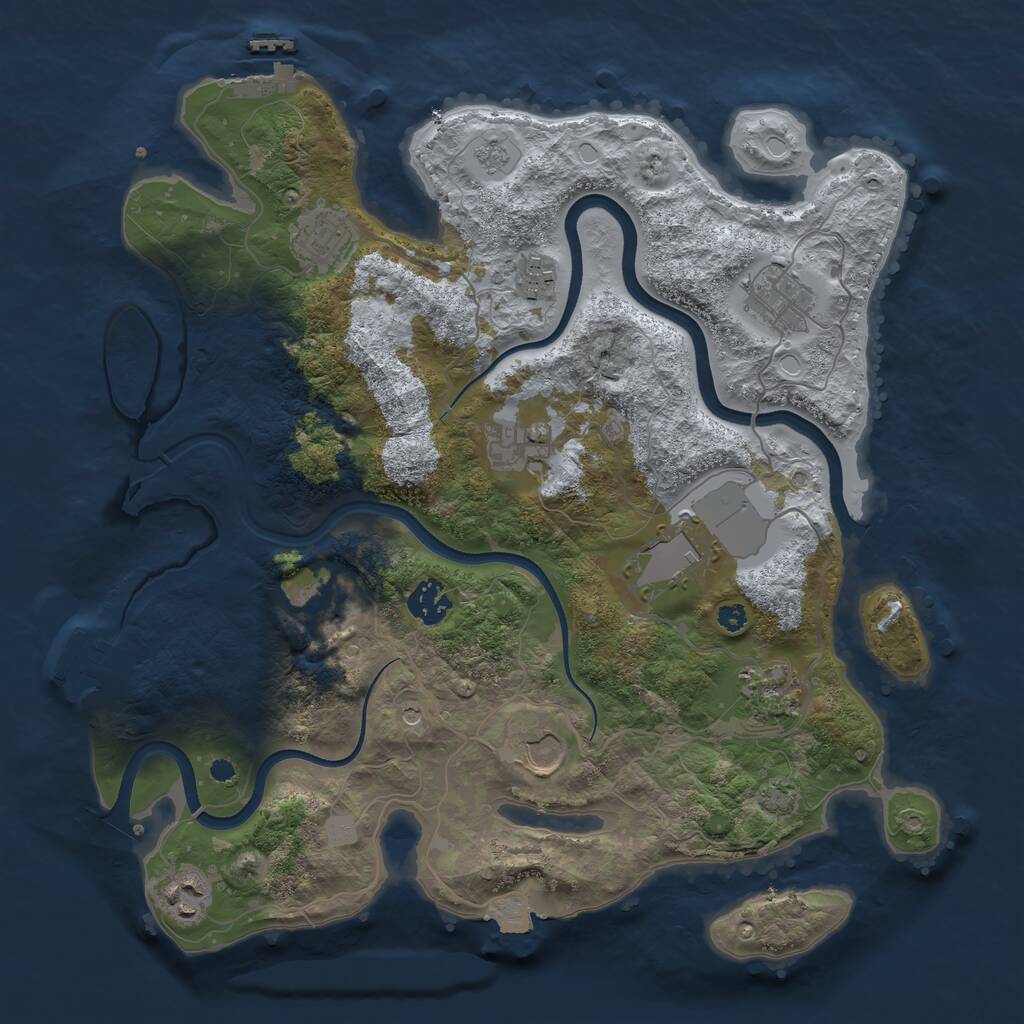 Rust Map: Procedural Map, Size: 3600, Seed: 17535701, 16 Monuments