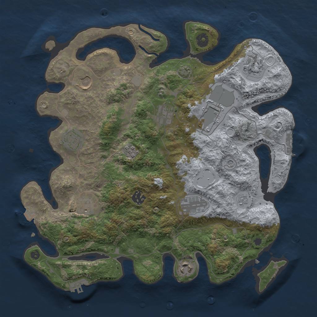 Rust Map: Procedural Map, Size: 3550, Seed: 57689045, 18 Monuments