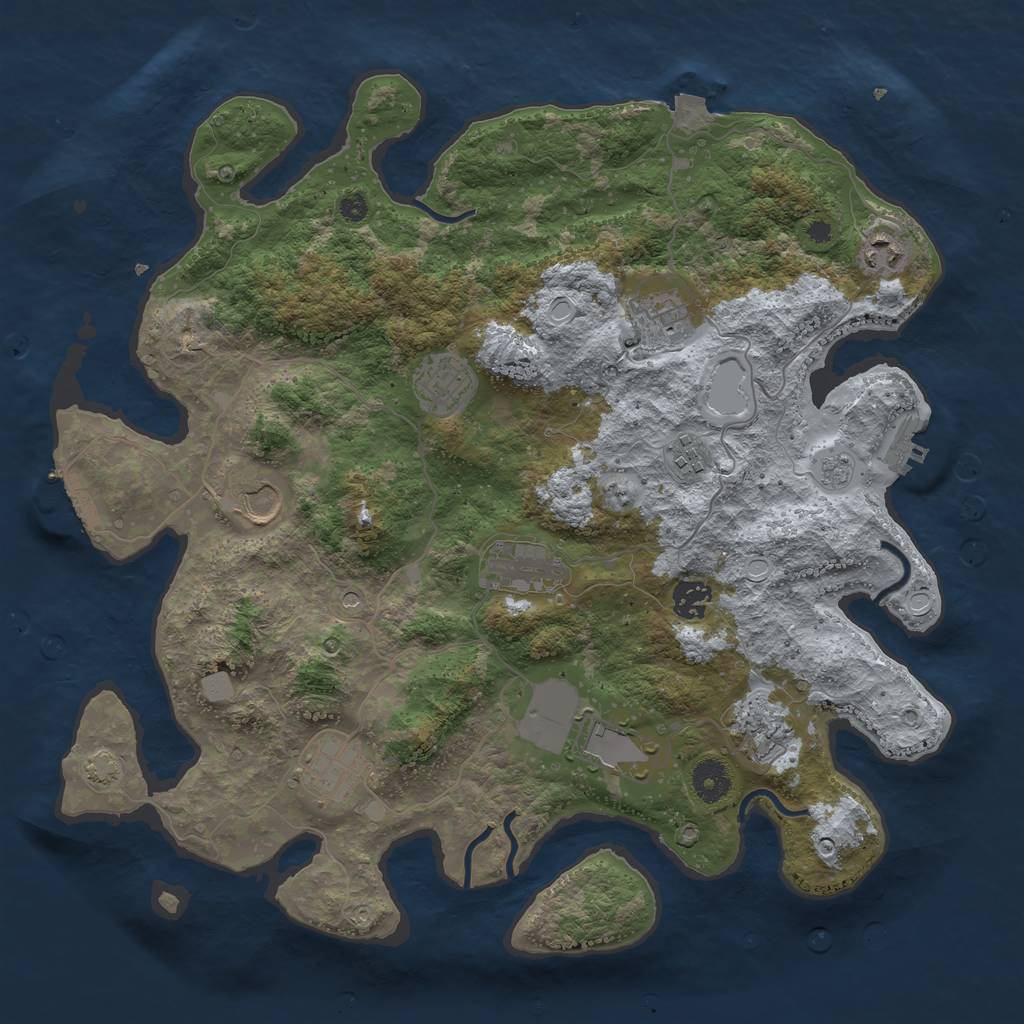 Rust Map: Procedural Map, Size: 3850, Seed: 33416942, 18 Monuments
