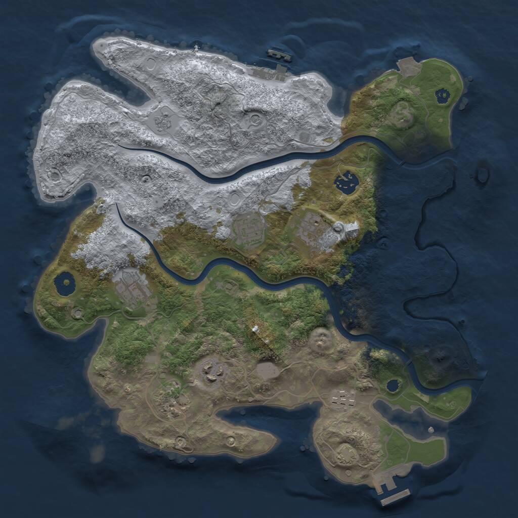 Rust Map: Procedural Map, Size: 3450, Seed: 77219116, 13 Monuments
