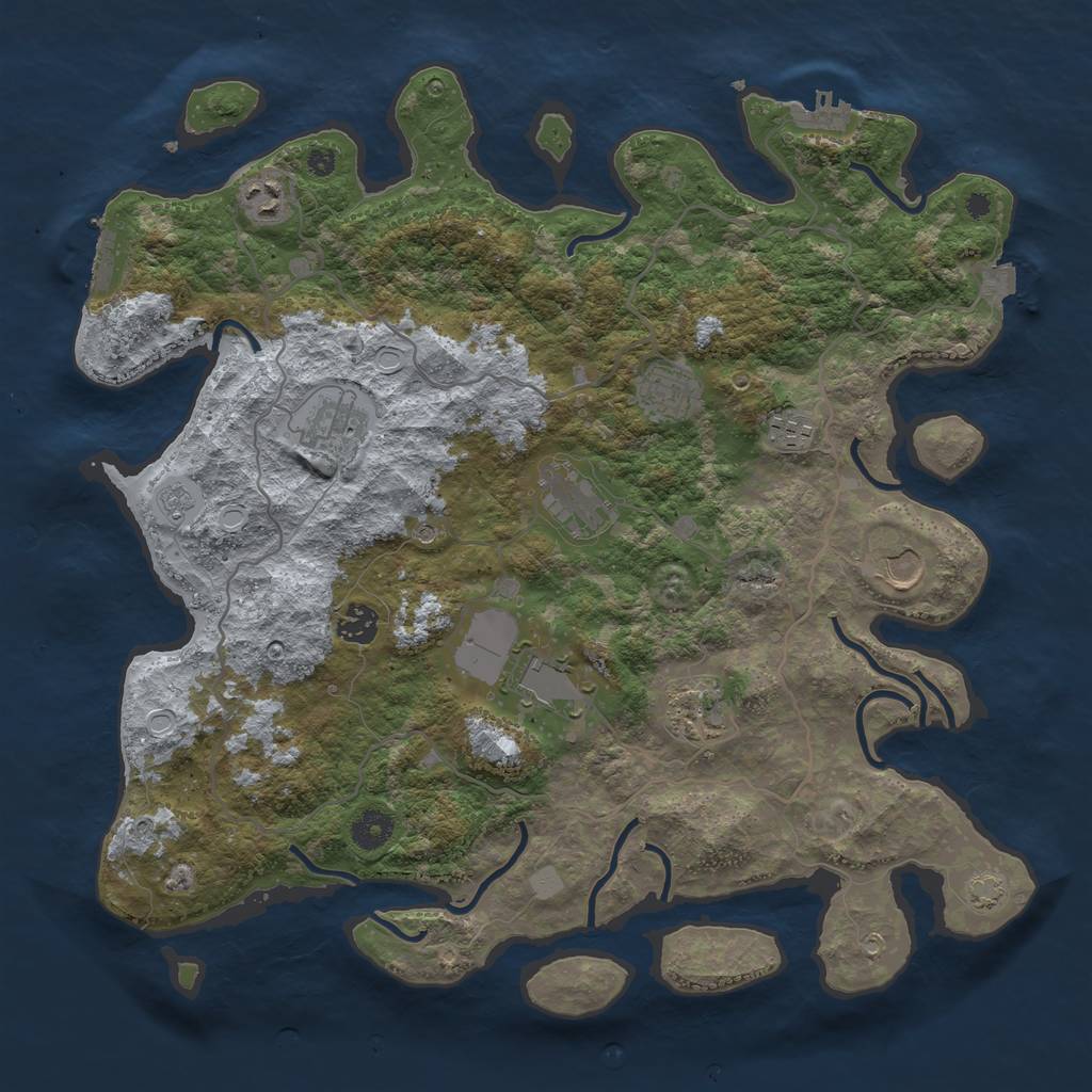Rust Map: Procedural Map, Size: 4000, Seed: 1129086050, 17 Monuments