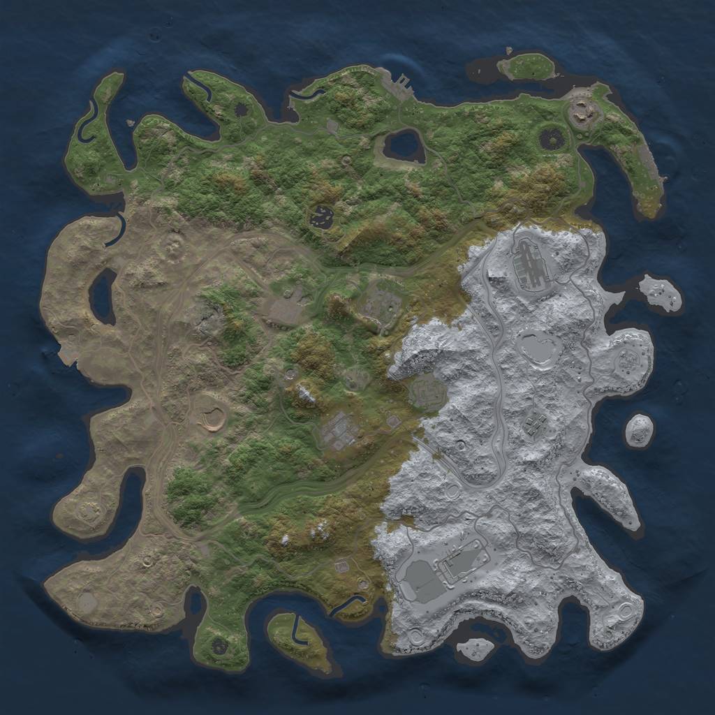 Rust Map: Procedural Map, Size: 4500, Seed: 39963257, 18 Monuments