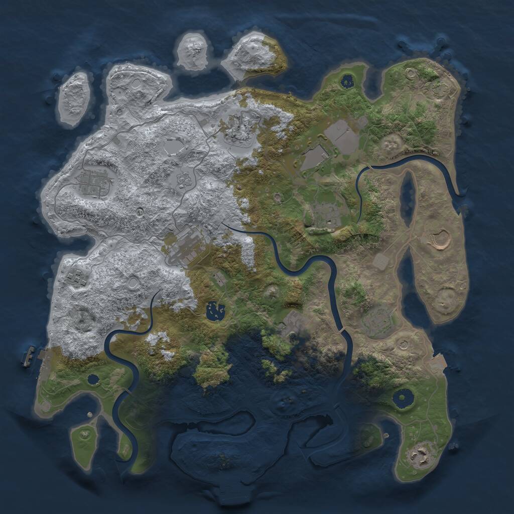Rust Map: Procedural Map, Size: 3850, Seed: 55492984, 17 Monuments
