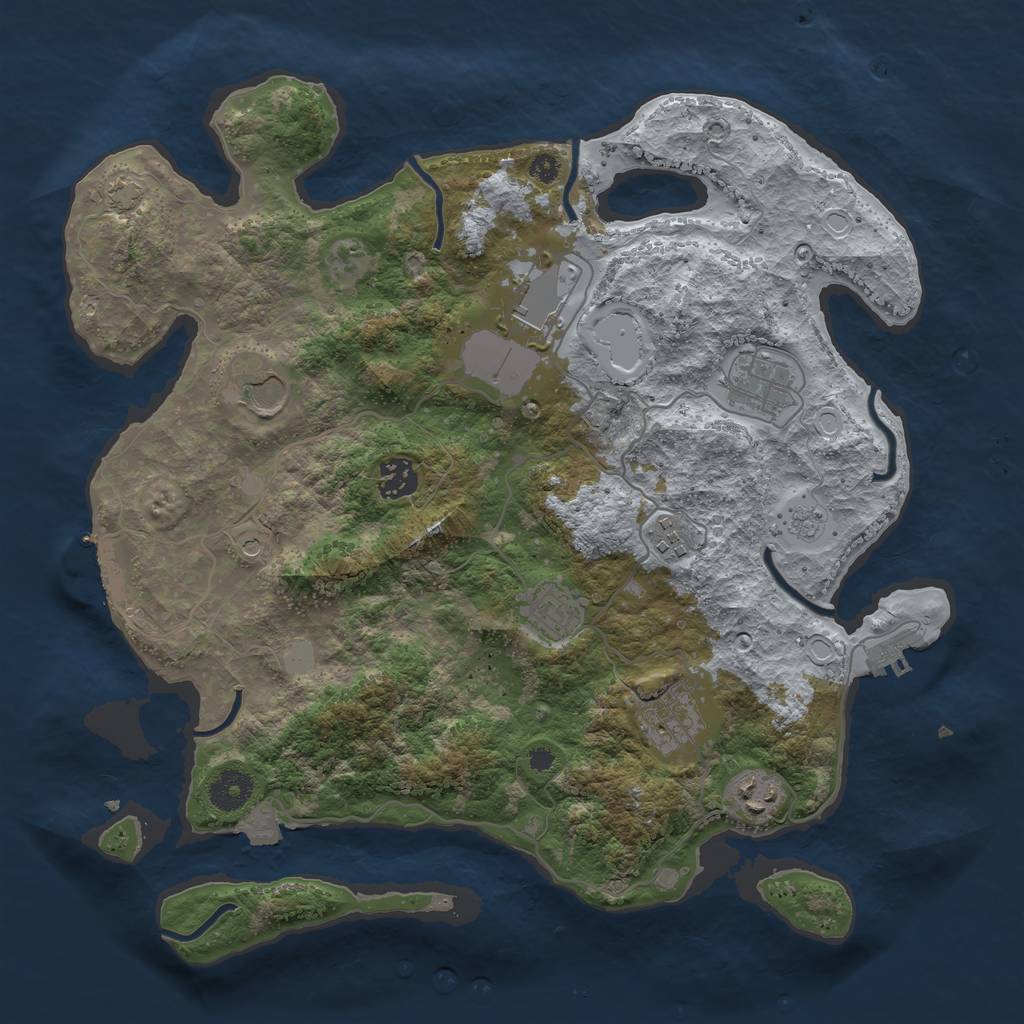 Rust Map: Procedural Map, Size: 3650, Seed: 76736250, 16 Monuments