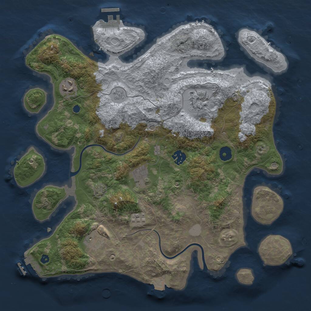 Rust Map: Procedural Map, Size: 3450, Seed: 82308533, 12 Monuments