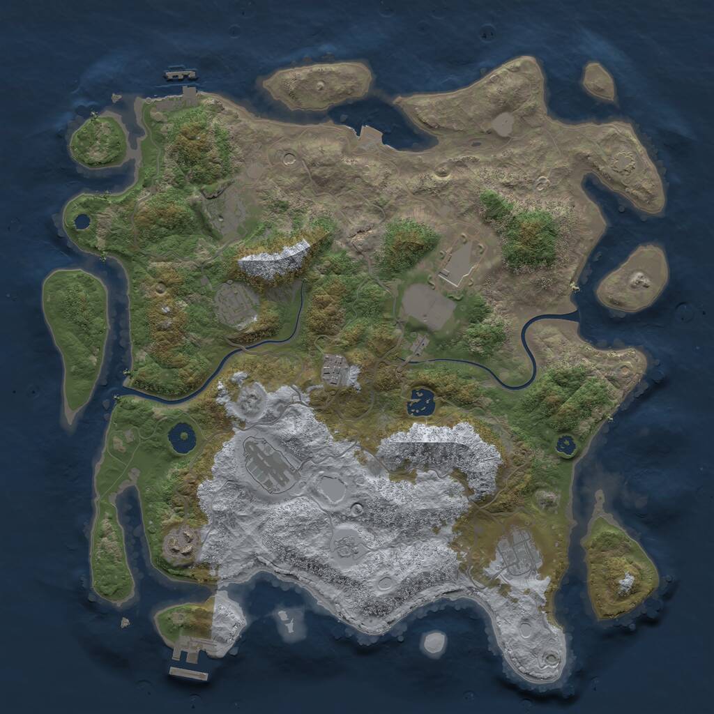 Rust Map: Procedural Map, Size: 3750, Seed: 645886329, 14 Monuments