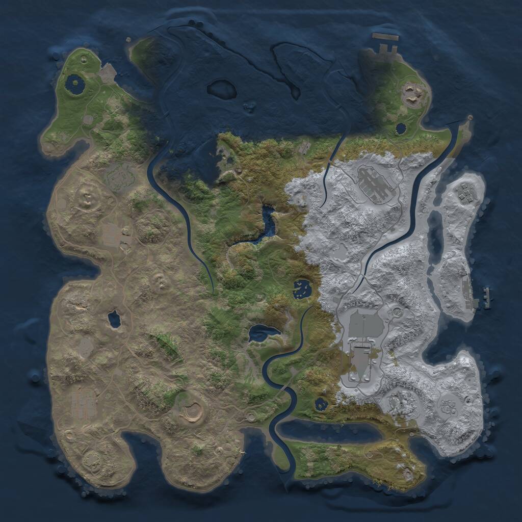 Rust Map: Procedural Map, Size: 4000, Seed: 80505774, 17 Monuments