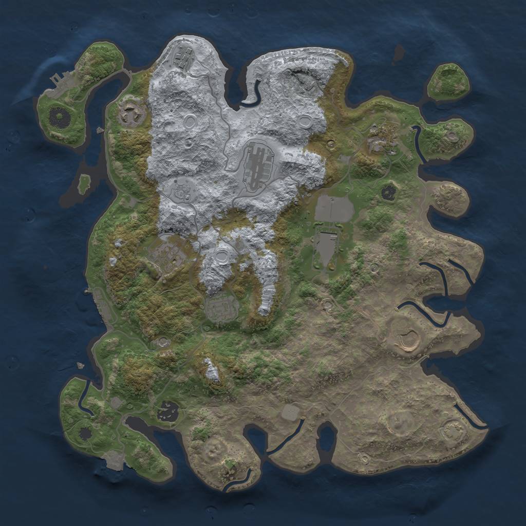 Rust Map: Procedural Map, Size: 3650, Seed: 26854251, 17 Monuments