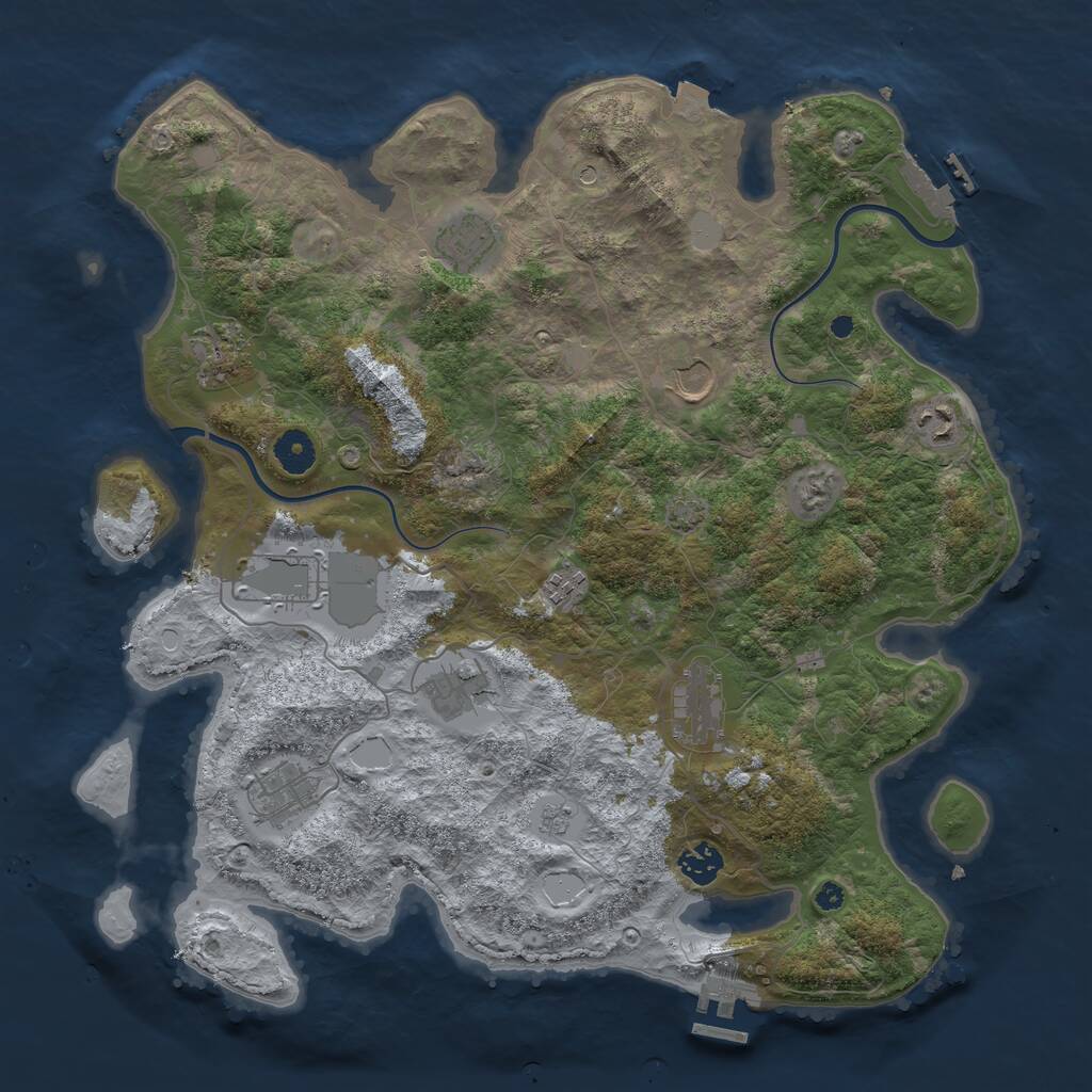 Rust Map: Procedural Map, Size: 3950, Seed: 74595577, 16 Monuments