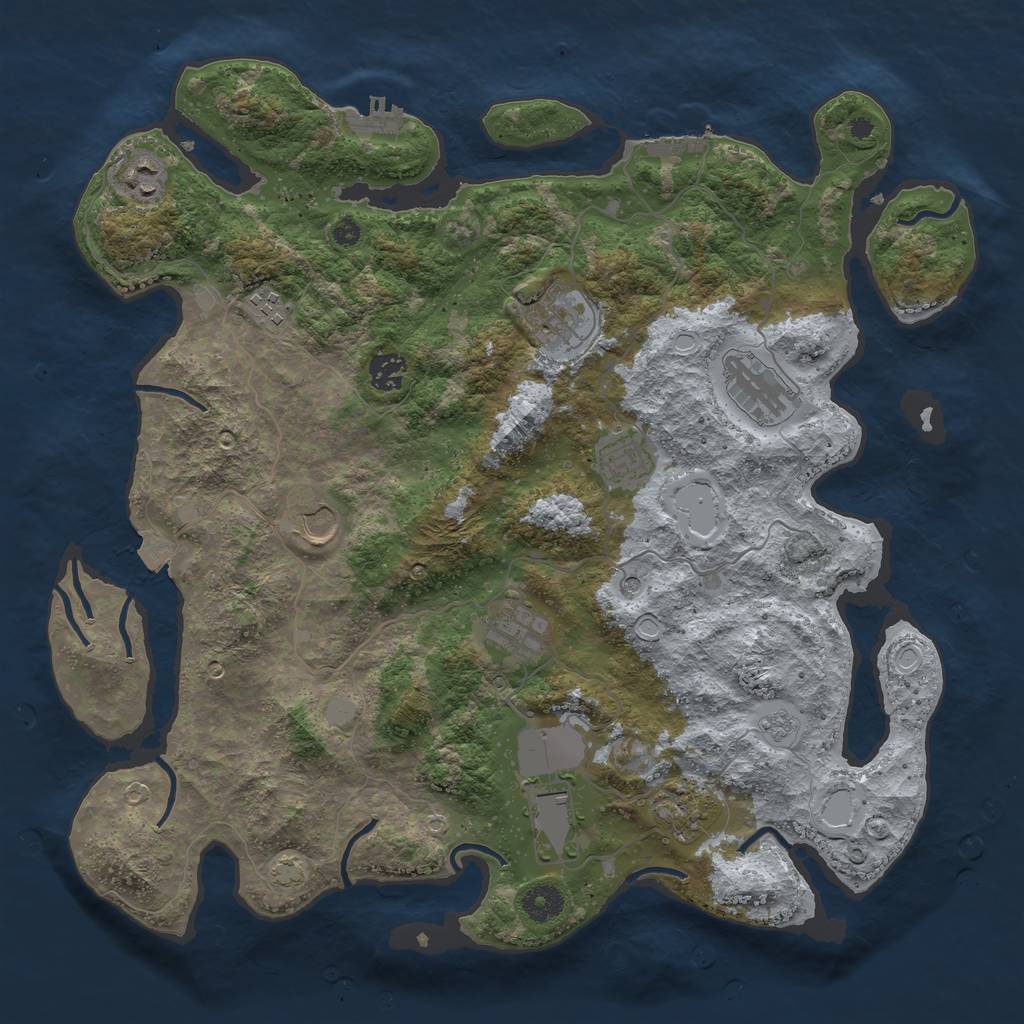 Rust Map: Procedural Map, Size: 3950, Seed: 9433624, 18 Monuments